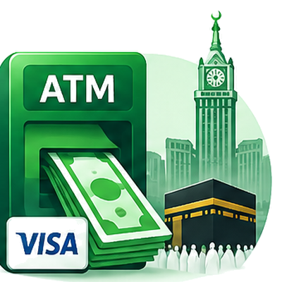 Cash withdrawal facility from Visa ATMs in Saudi Arabia.